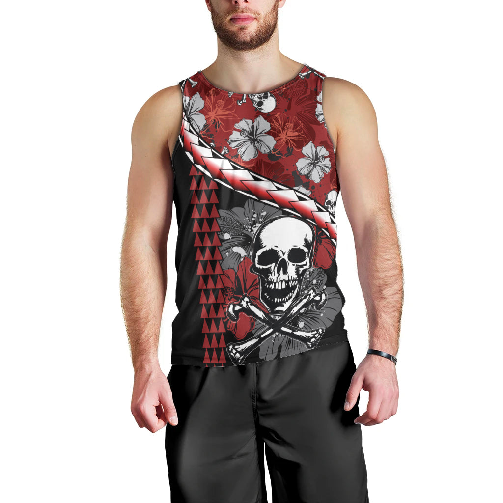 Hawaii Halloween Men Tank Top Hibiscus Skull Kakau Pattern - Wonder Print Shop