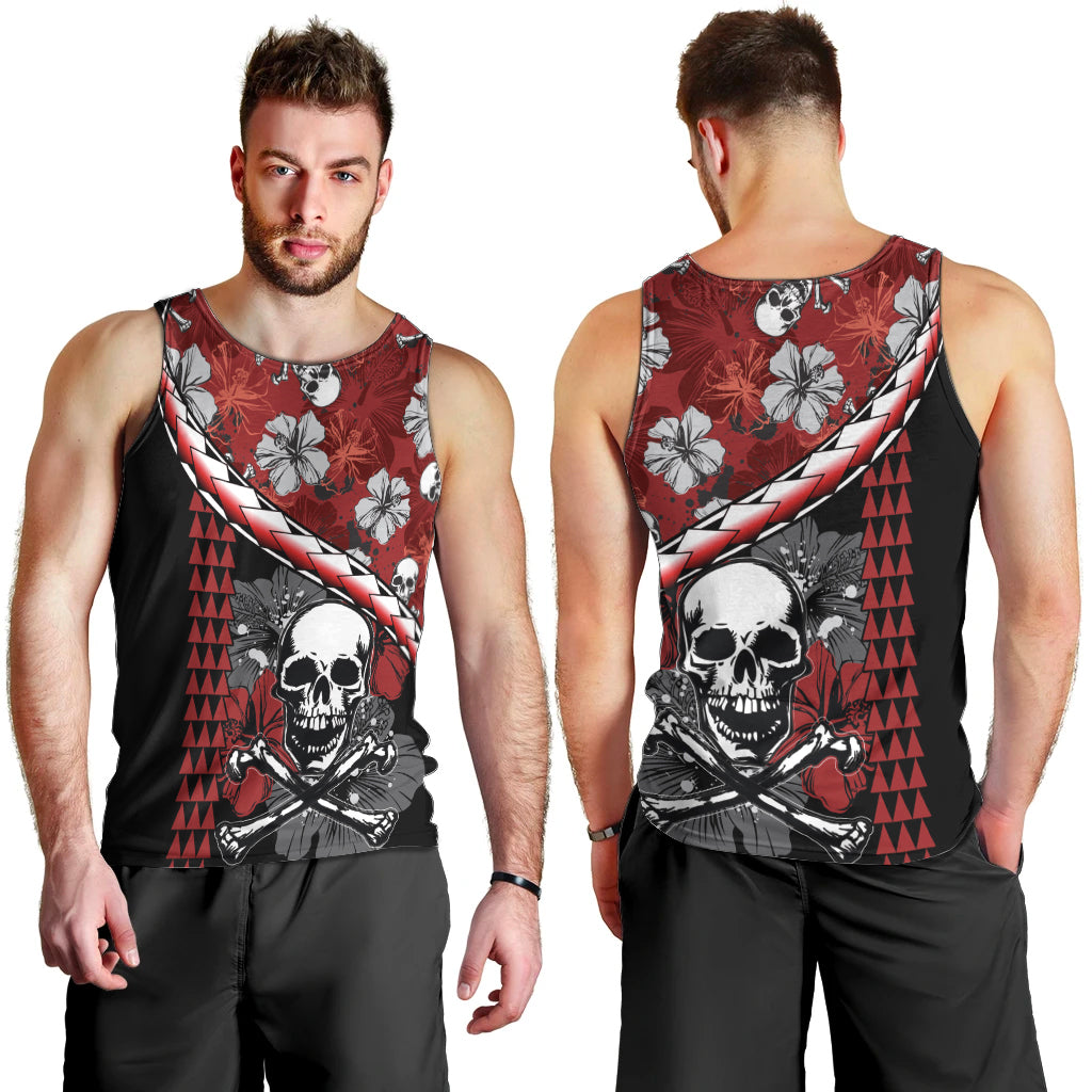 Hawaii Halloween Men Tank Top Hibiscus Skull Kakau Pattern - Wonder Print Shop
