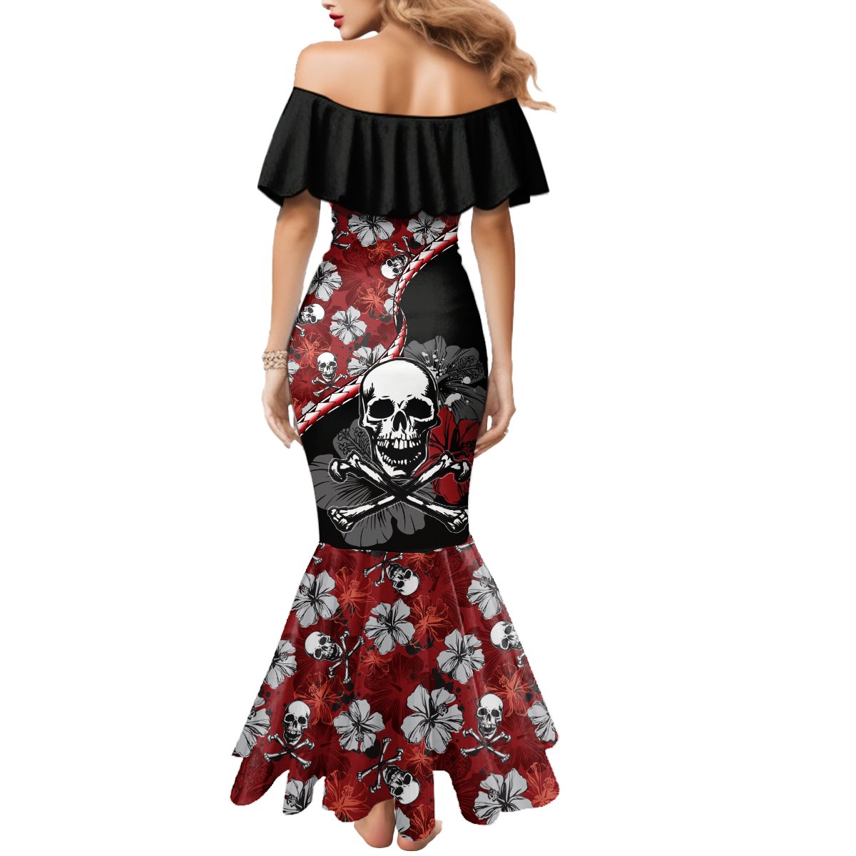 Hawaii Halloween Mermaid Dress Hibiscus Skull Kakau Pattern - Wonder Print Shop