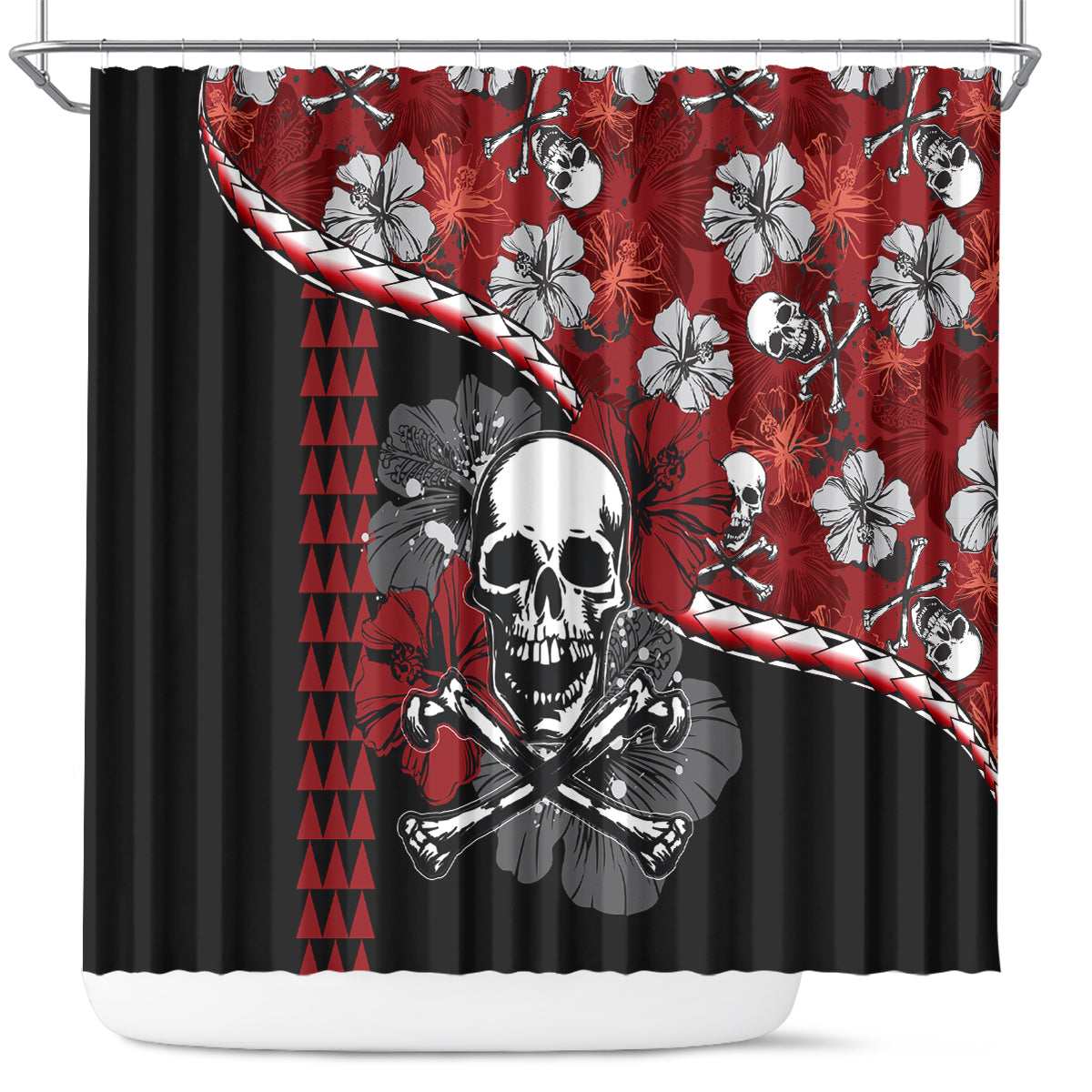 hawaii-halloween-shower-curtain-hibiscus-skull-kakau-pattern