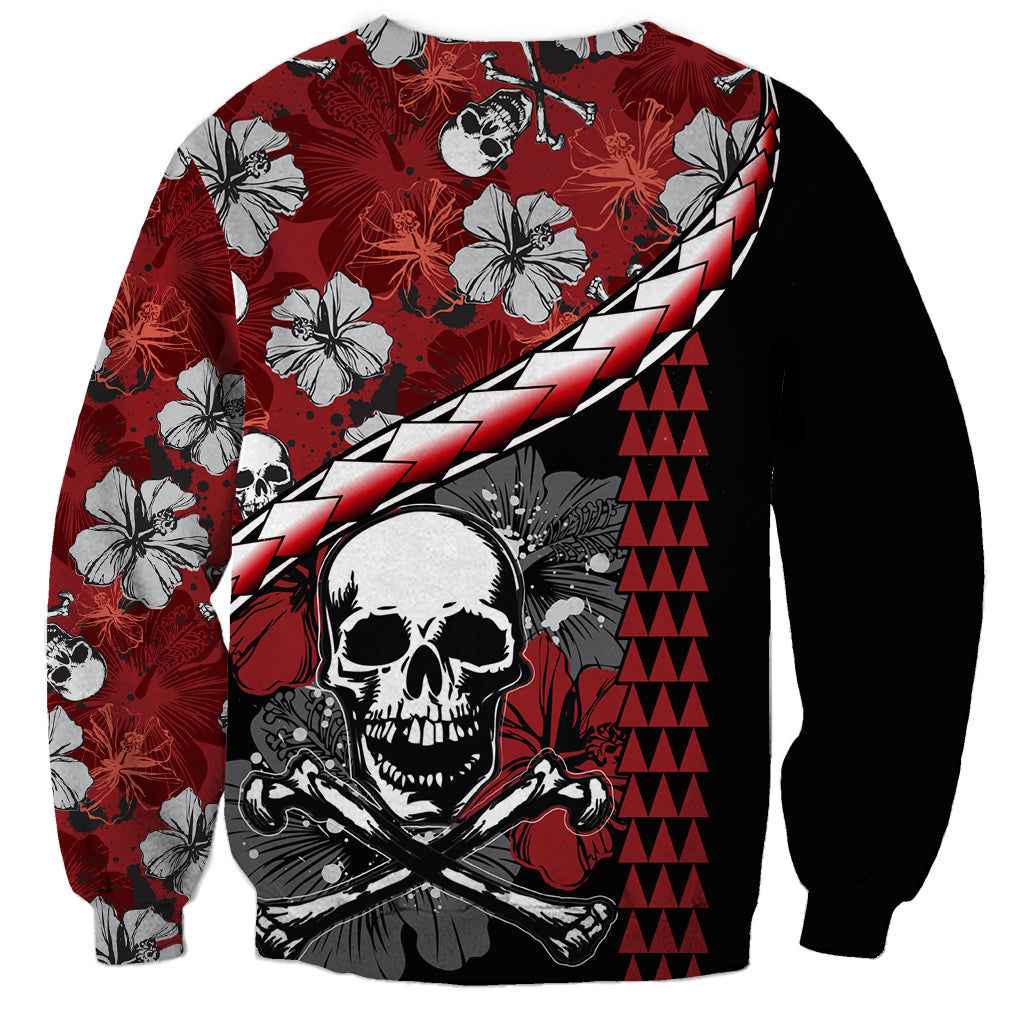 Hawaii Halloween Sweatshirt Hibiscus Skull Kakau Pattern - Wonder Print Shop