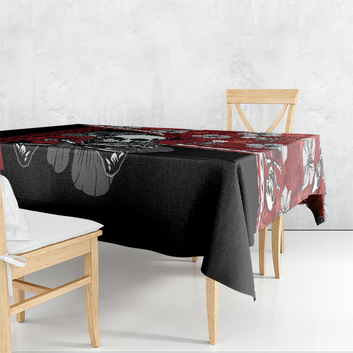 Hawaii Halloween Tablecloth Hibiscus Skull Kakau Pattern - Wonder Print Shop