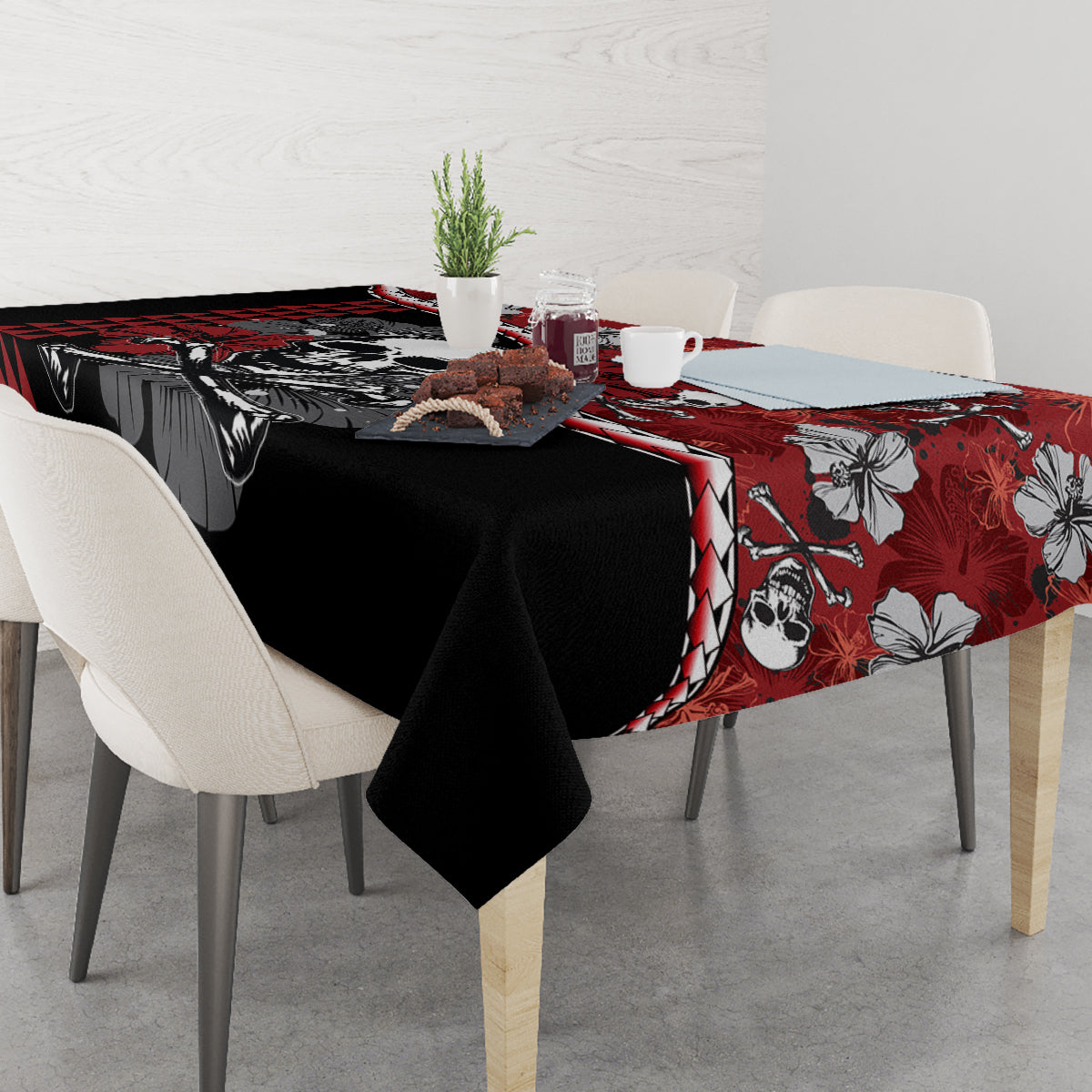 Hawaii Halloween Tablecloth Hibiscus Skull Kakau Pattern - Wonder Print Shop