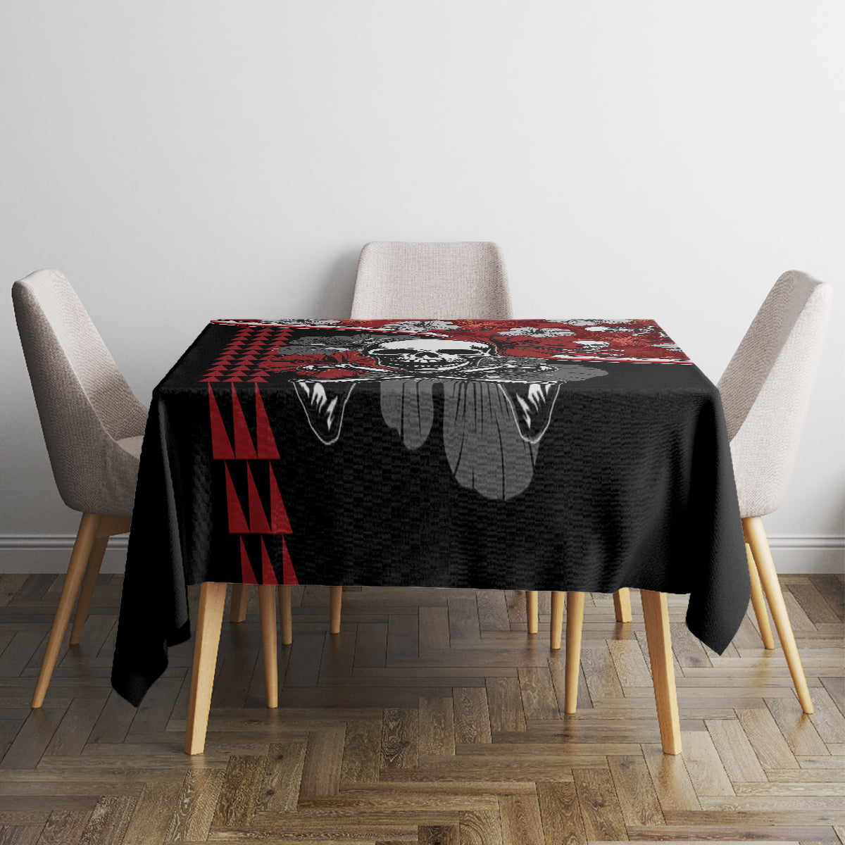 Hawaii Halloween Tablecloth Hibiscus Skull Kakau Pattern - Wonder Print Shop