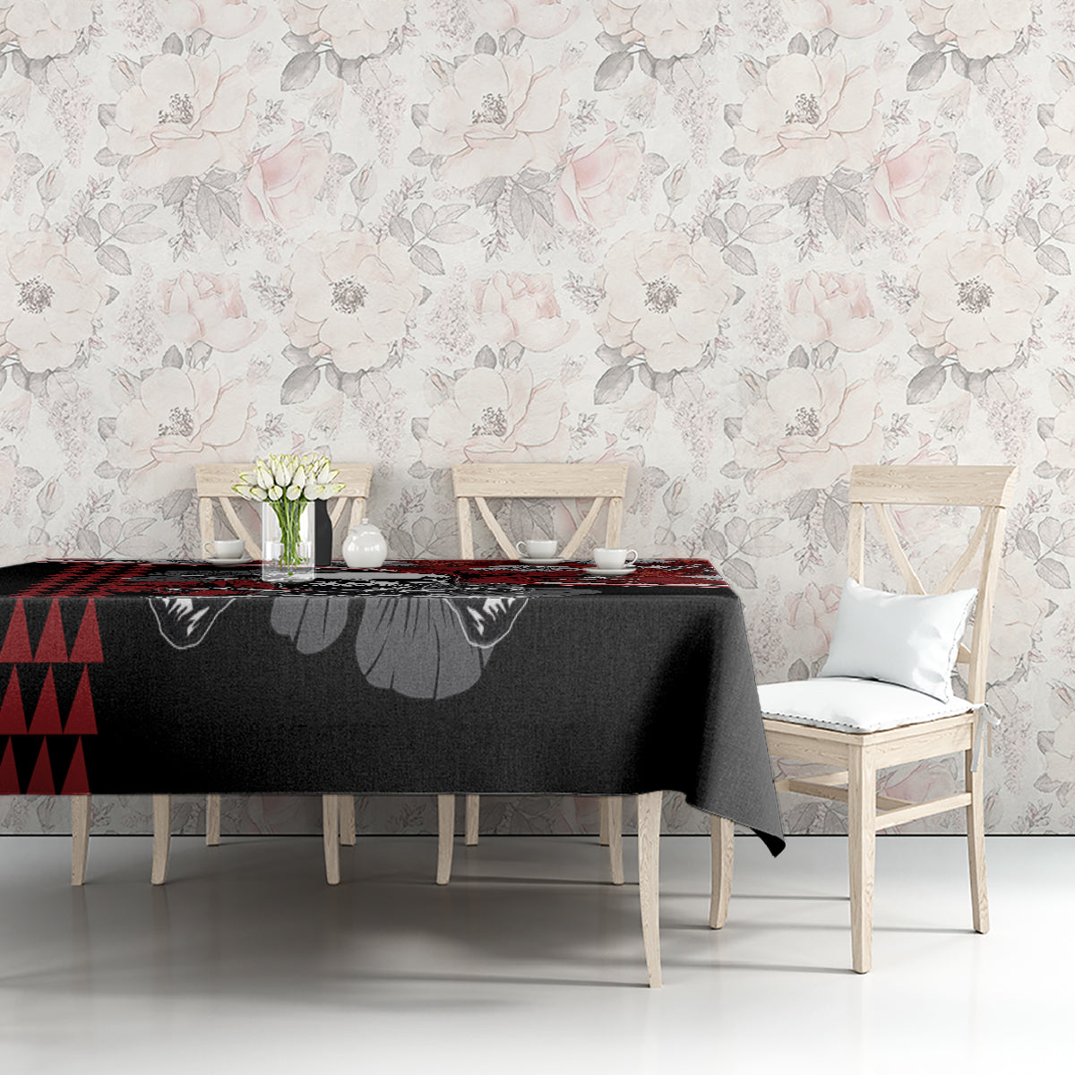 Hawaii Halloween Tablecloth Hibiscus Skull Kakau Pattern - Wonder Print Shop