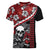 Hawaii Halloween Women V Neck T Shirt Hibiscus Skull Kakau Pattern - Wonder Print Shop