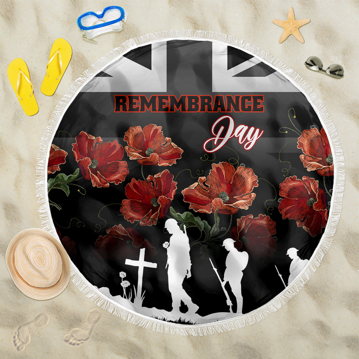Remembrance Day Beach Blanket Lest We Forget Poppy Flower - Wonder Print Shop