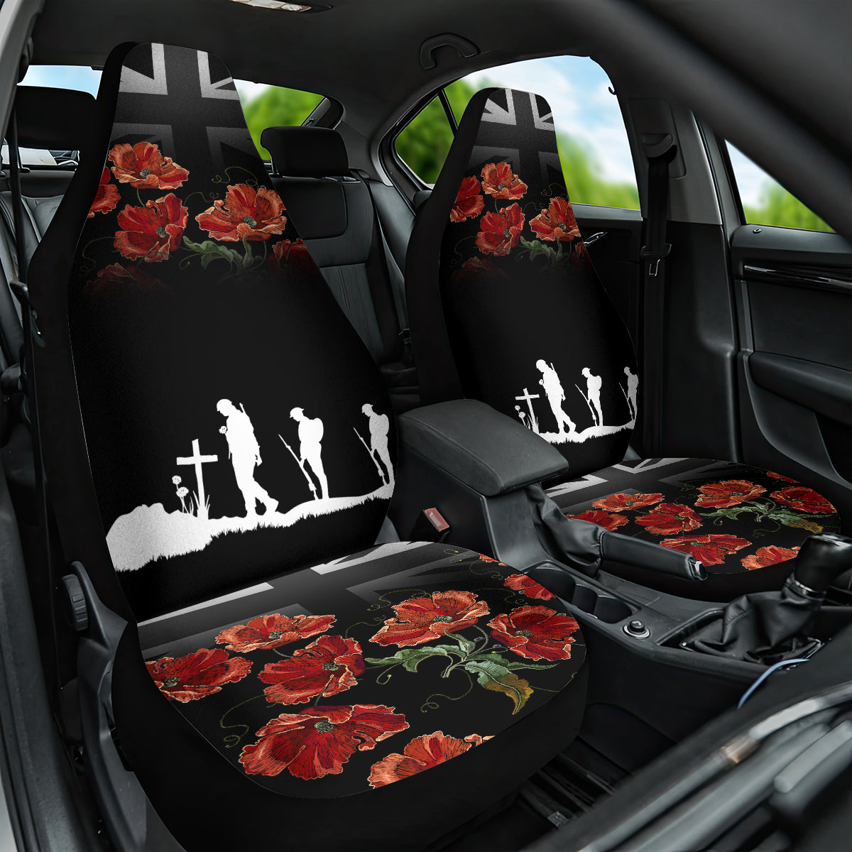Remembrance Day Car Seat Cover Lest We Forget Poppy Flower - Wonder Print Shop