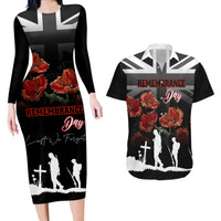 Remembrance Day Couples Matching Long Sleeve Bodycon Dress and Hawaiian Shirt Lest We Forget Poppy Flower - Wonder Print Shop