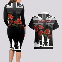 Remembrance Day Couples Matching Long Sleeve Bodycon Dress and Hawaiian Shirt Lest We Forget Poppy Flower - Wonder Print Shop