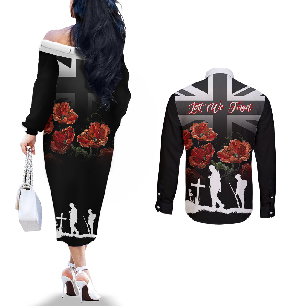 remembrance-day-couples-matching-off-the-shoulder-long-sleeve-dress-and-long-sleeve-button-shirts-lest-we-forget-poppy-flower