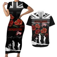 Remembrance Day Couples Matching Short Sleeve Bodycon Dress and Hawaiian Shirt Lest We Forget Poppy Flower - Wonder Print Shop