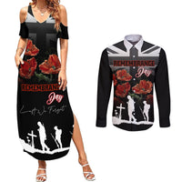 Remembrance Day Couples Matching Summer Maxi Dress and Long Sleeve Button Shirts Lest We Forget Poppy Flower - Wonder Print Shop