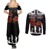 Remembrance Day Couples Matching Summer Maxi Dress and Long Sleeve Button Shirts Lest We Forget Poppy Flower - Wonder Print Shop