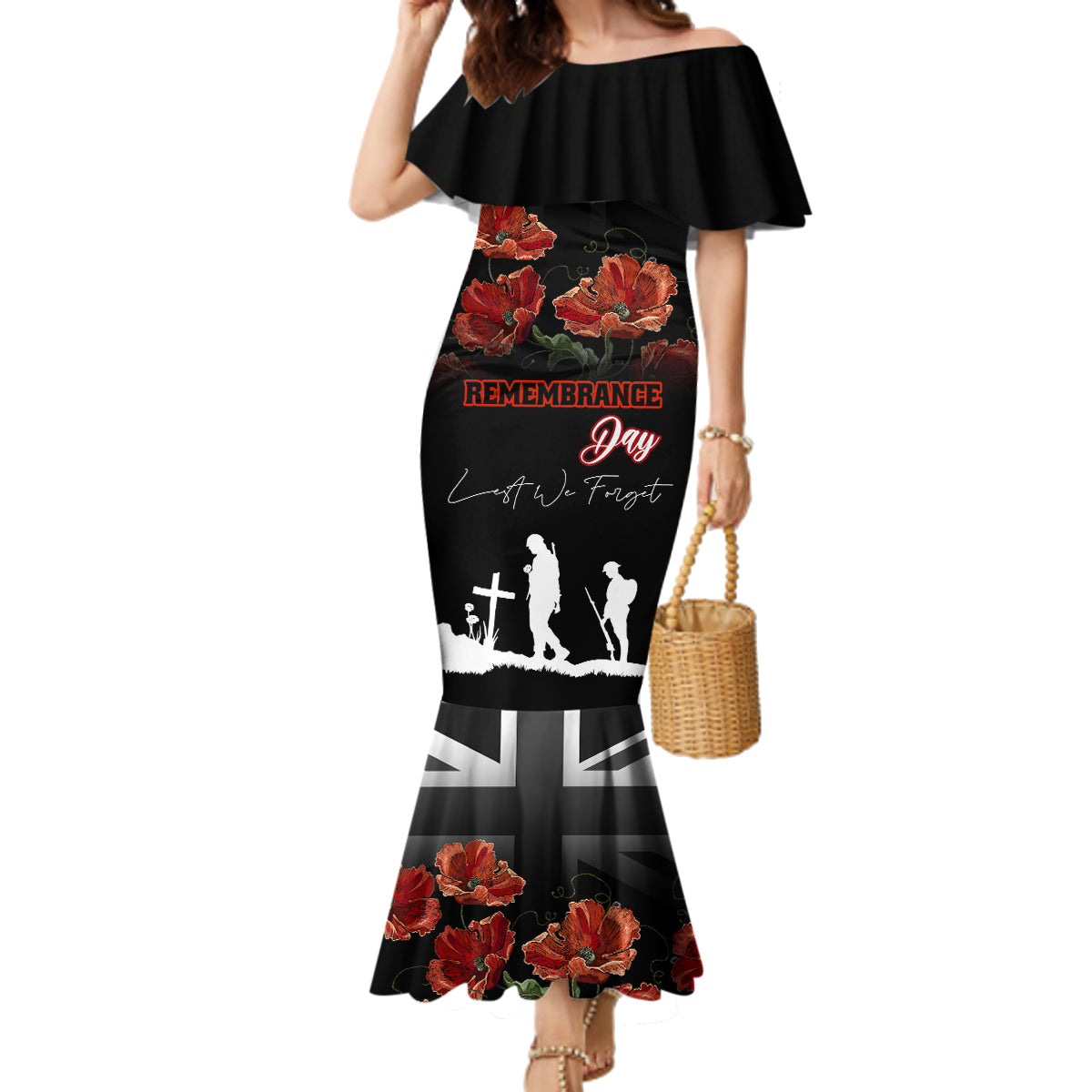 Remembrance Day Family Matching Mermaid Dress and Hawaiian Shirt Lest We Forget Poppy Flower - Wonder Print Shop