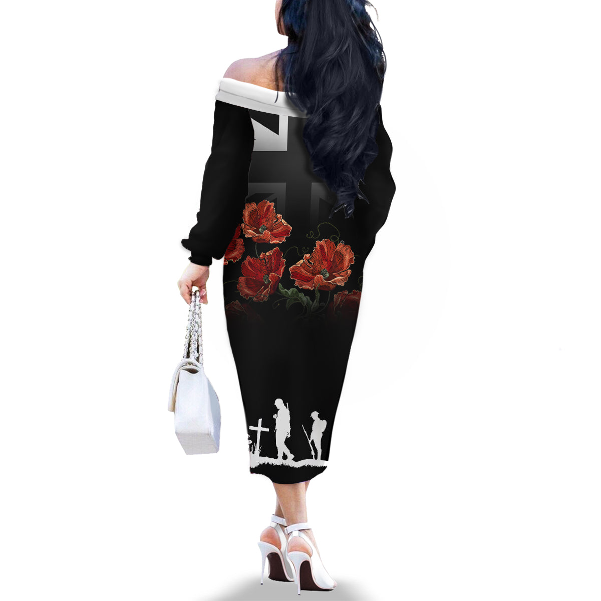 Remembrance Day Family Matching Off Shoulder Long Sleeve Dress and Hawaiian Shirt Lest We Forget Poppy Flower - Wonder Print Shop