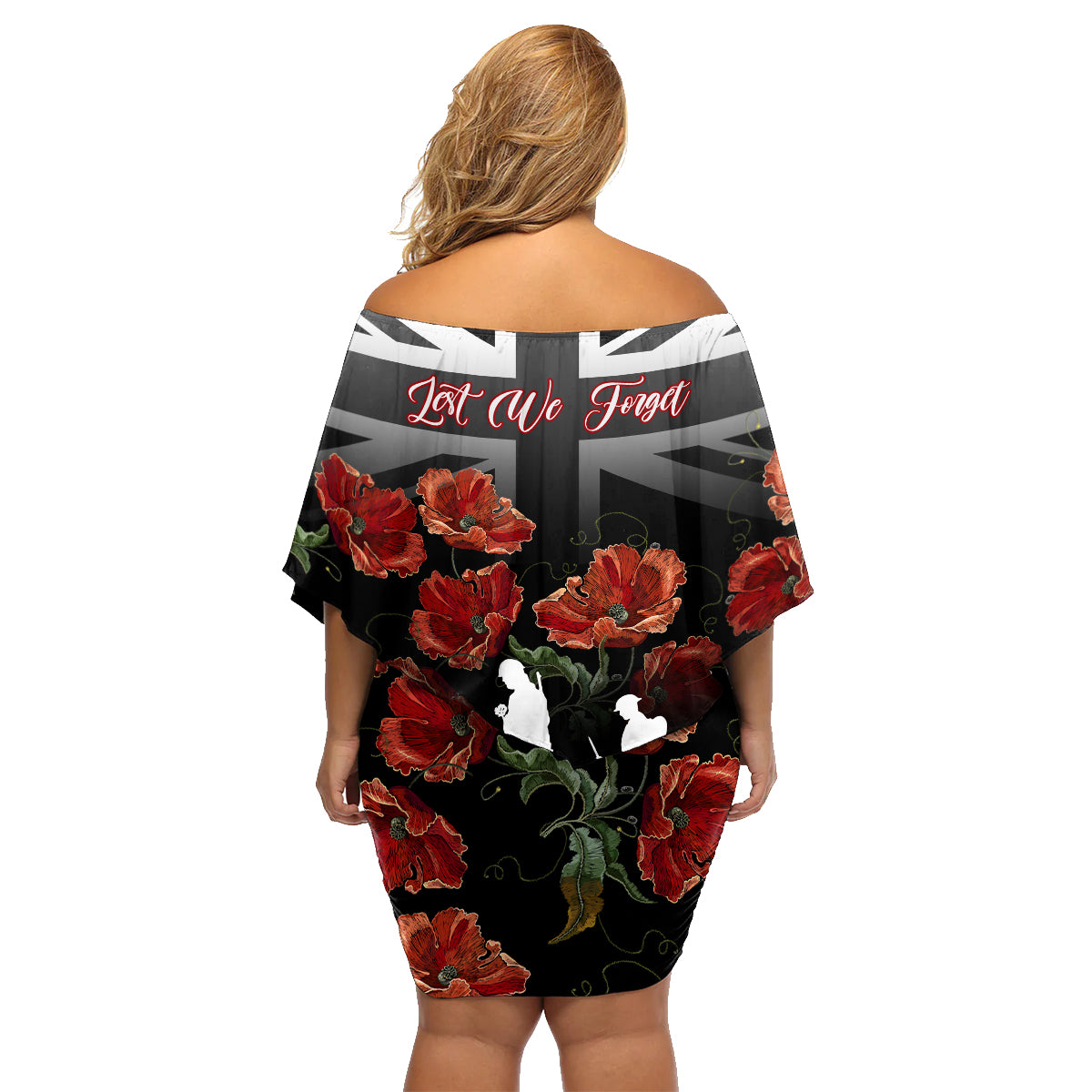 Remembrance Day Family Matching Off Shoulder Short Dress and Hawaiian Shirt Lest We Forget Poppy Flower - Wonder Print Shop