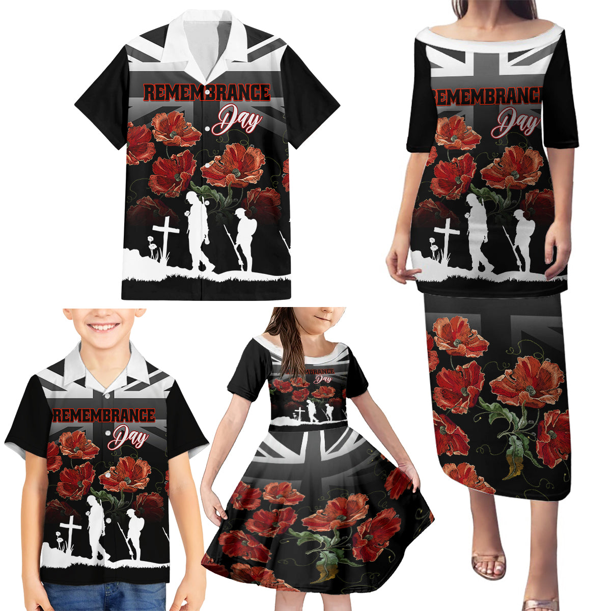Remembrance Day Family Matching Puletasi Dress and Hawaiian Shirt Lest We Forget Poppy Flower - Wonder Print Shop