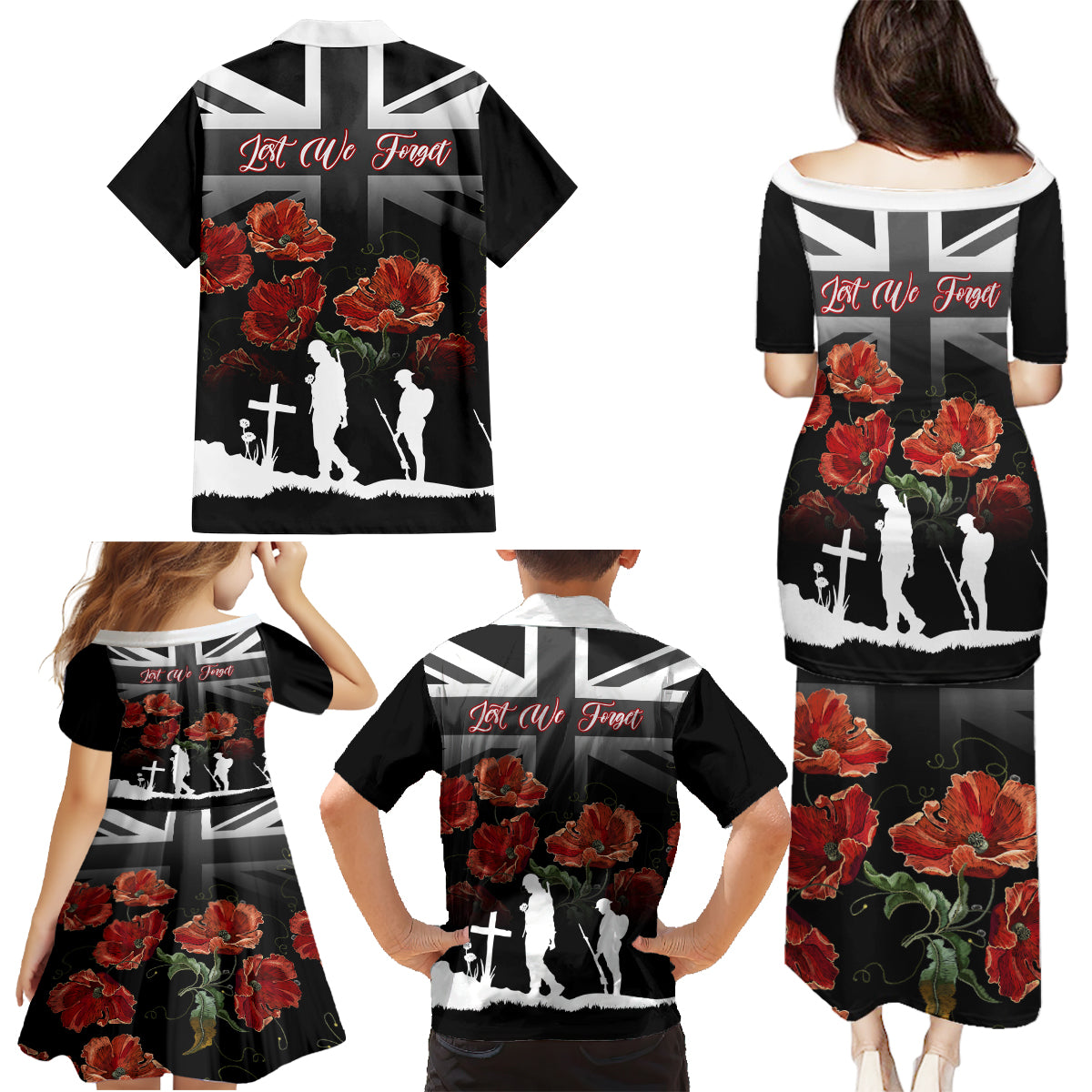 Remembrance Day Family Matching Puletasi Dress and Hawaiian Shirt Lest We Forget Poppy Flower - Wonder Print Shop