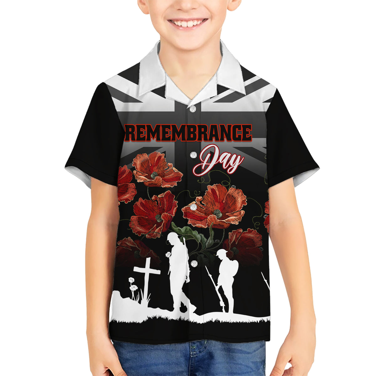 Remembrance Day Kid Hawaiian Shirt Lest We Forget Poppy Flower - Wonder Print Shop