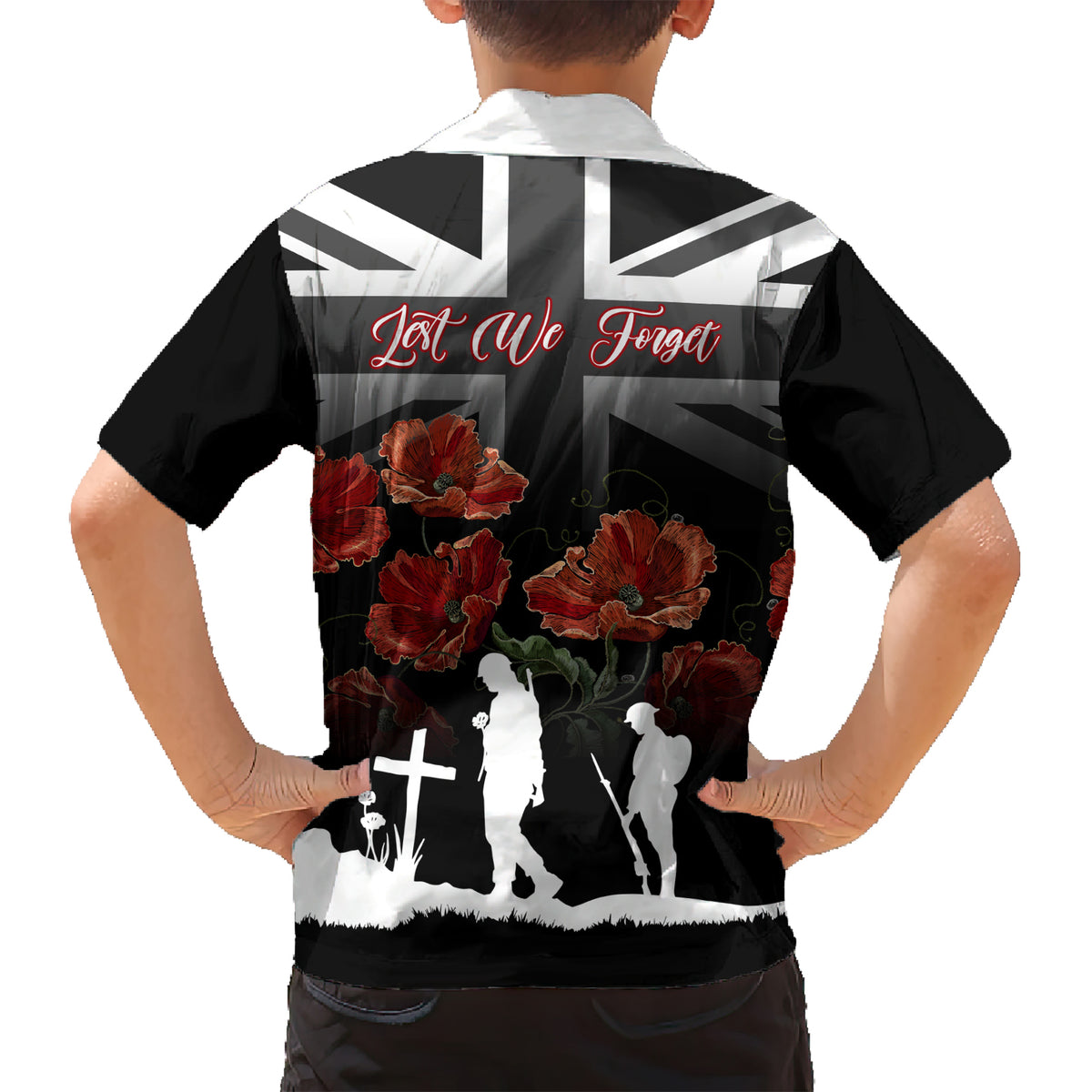Remembrance Day Kid Hawaiian Shirt Lest We Forget Poppy Flower - Wonder Print Shop