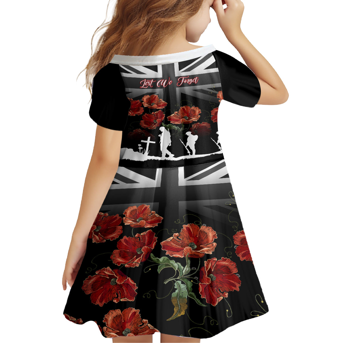 Remembrance Day Kid Short Sleeve Dress Lest We Forget Poppy Flower - Wonder Print Shop