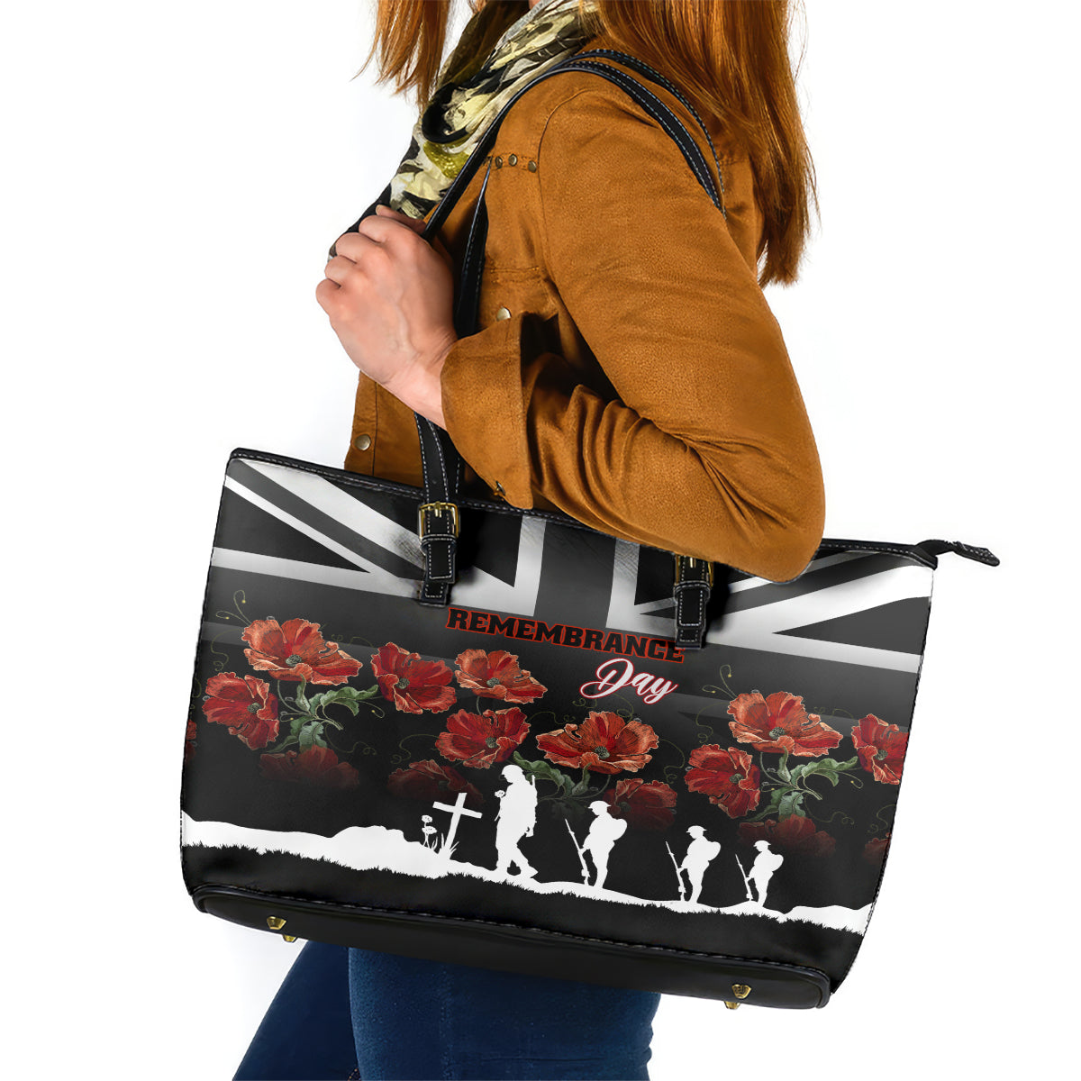 Remembrance Day Leather Tote Bag Lest We Forget Poppy Flower - Wonder Print Shop