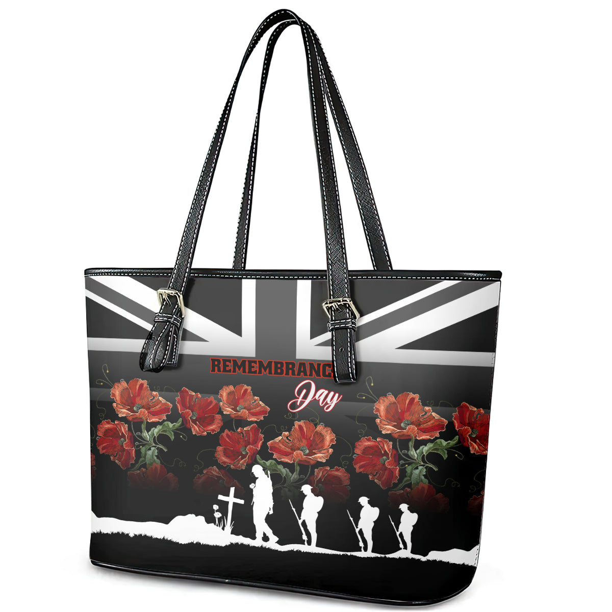 Remembrance Day Leather Tote Bag Lest We Forget Poppy Flower - Wonder Print Shop