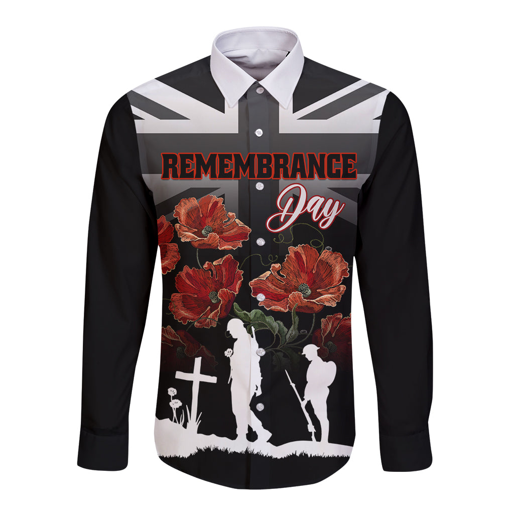 Remembrance Day Long Sleeve Button Shirt Lest We Forget Poppy Flower - Wonder Print Shop