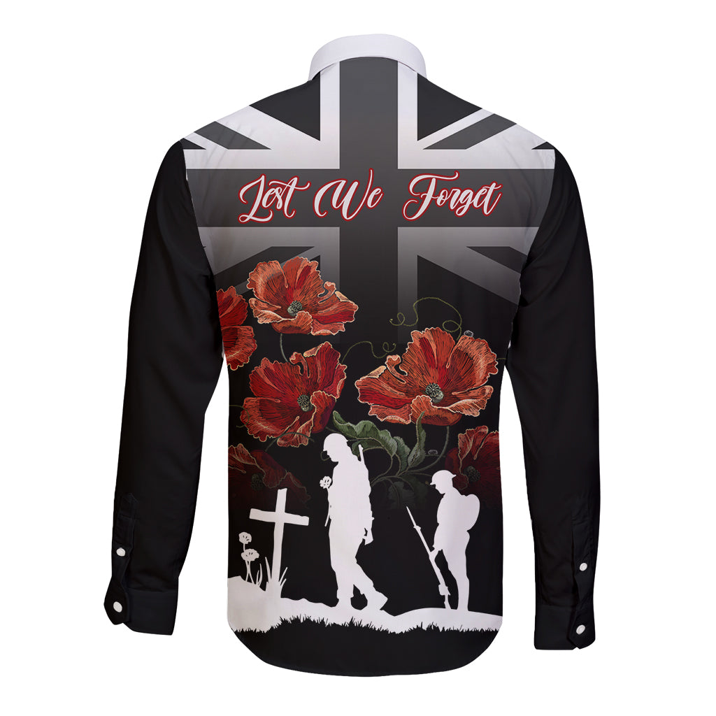 Remembrance Day Long Sleeve Button Shirt Lest We Forget Poppy Flower - Wonder Print Shop
