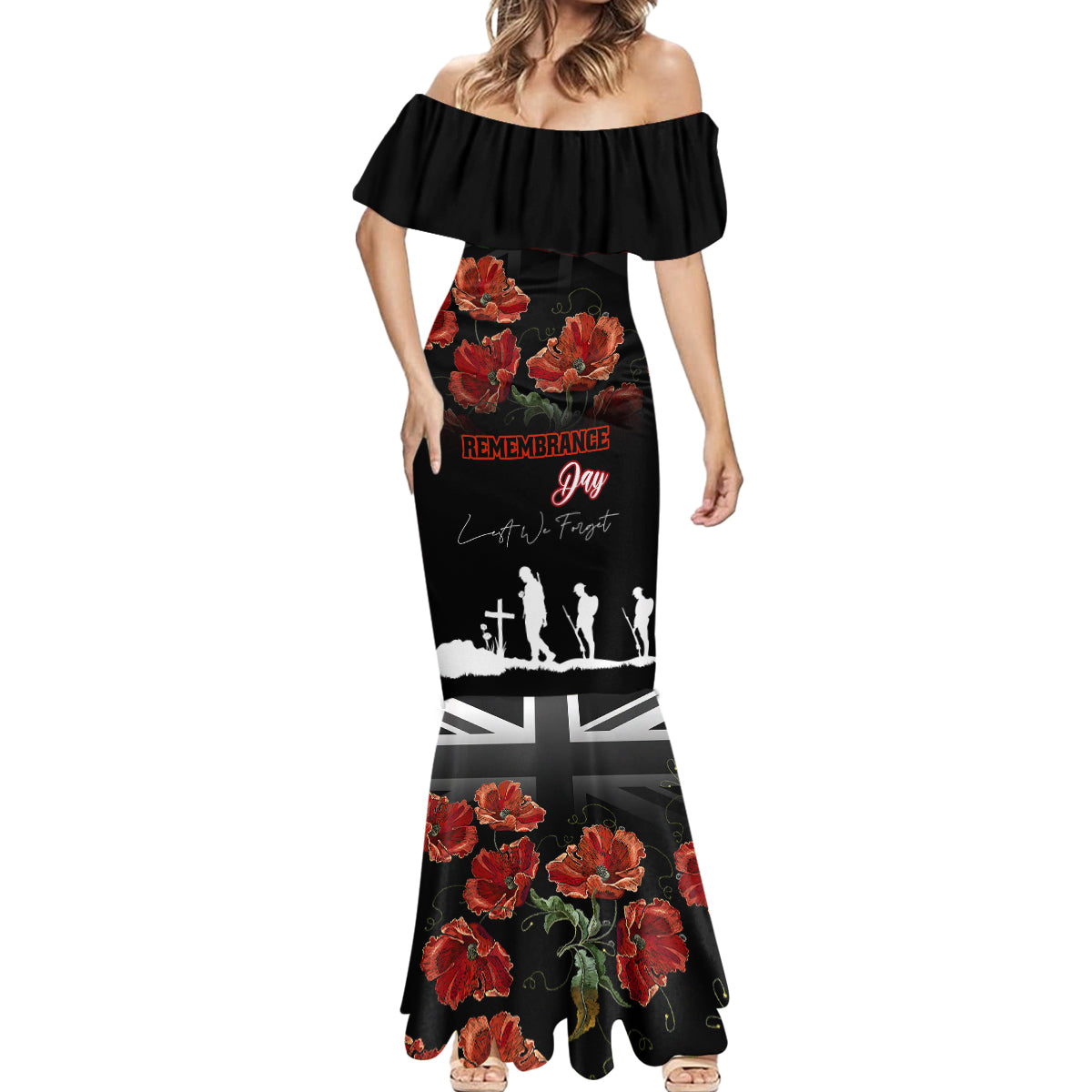 Remembrance Day Mermaid Dress Lest We Forget Poppy Flower - Wonder Print Shop