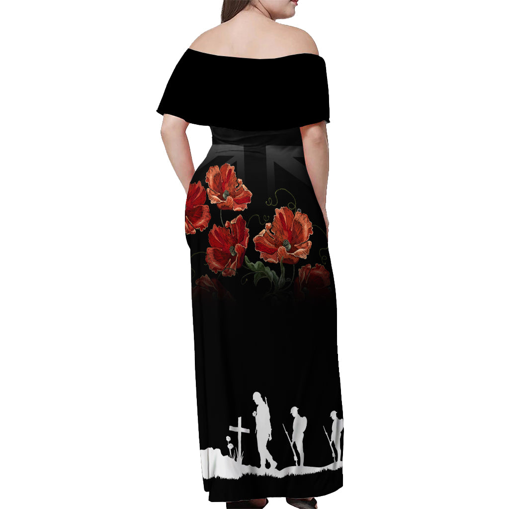 Remembrance Day Off Shoulder Maxi Dress Lest We Forget Poppy Flower - Wonder Print Shop