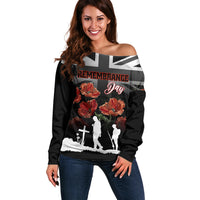 Remembrance Day Off Shoulder Sweater Lest We Forget Poppy Flower - Wonder Print Shop