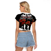 Remembrance Day Raglan Cropped T Shirt Lest We Forget Poppy Flower - Wonder Print Shop