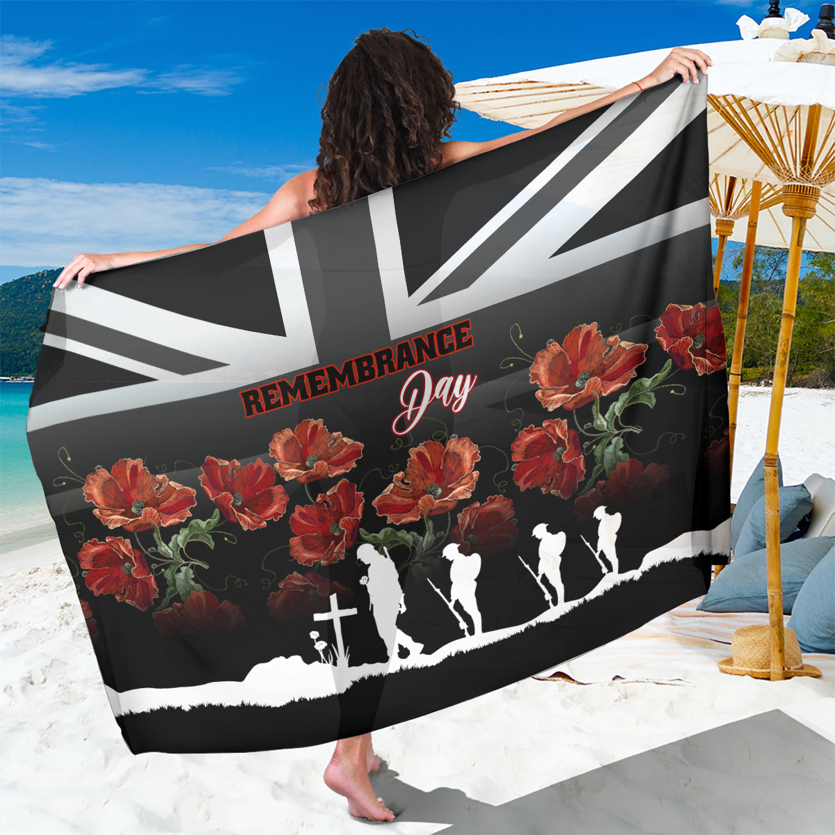 Remembrance Day Sarong Lest We Forget Poppy Flower - Wonder Print Shop