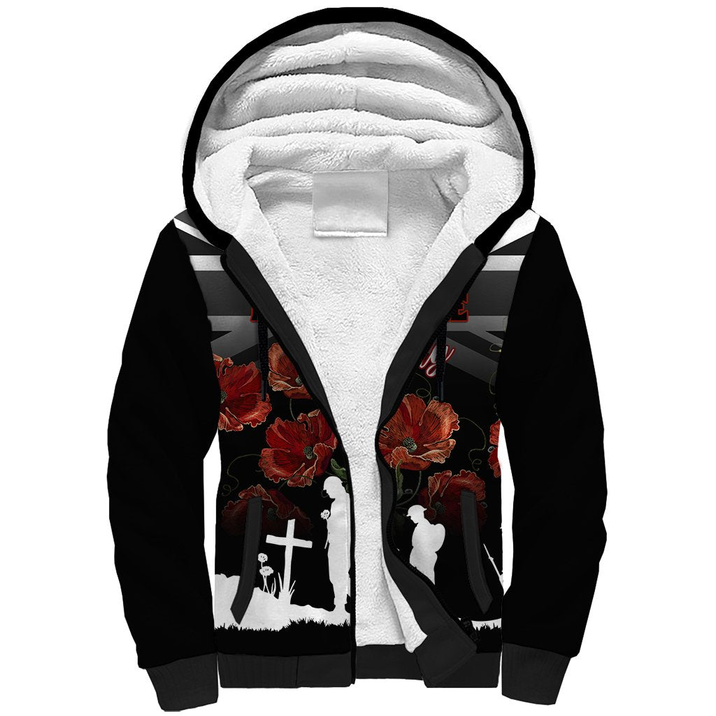 Remembrance Day Sherpa Hoodie Lest We Forget Poppy Flower - Wonder Print Shop
