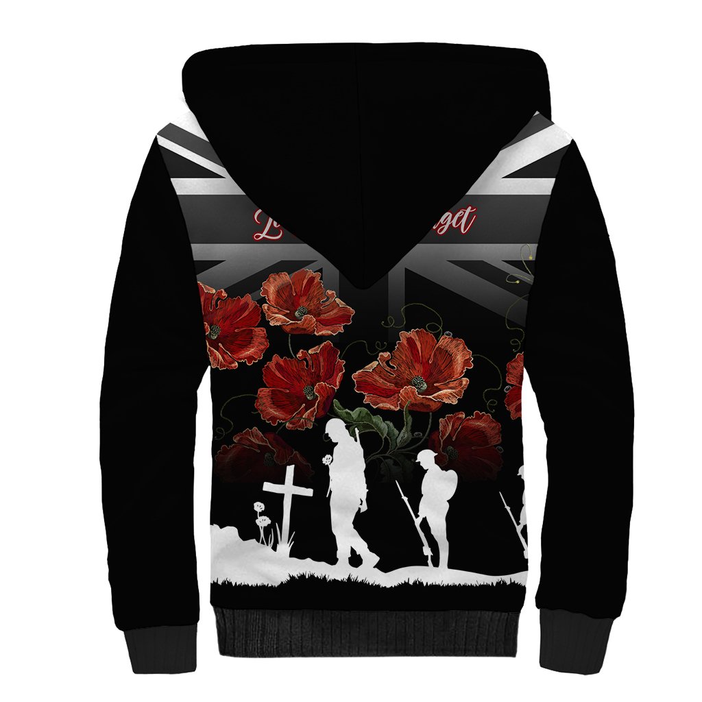 Remembrance Day Sherpa Hoodie Lest We Forget Poppy Flower - Wonder Print Shop