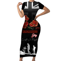 Remembrance Day Short Sleeve Bodycon Dress Lest We Forget Poppy Flower - Wonder Print Shop