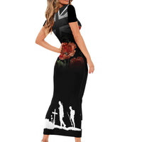 Remembrance Day Short Sleeve Bodycon Dress Lest We Forget Poppy Flower - Wonder Print Shop