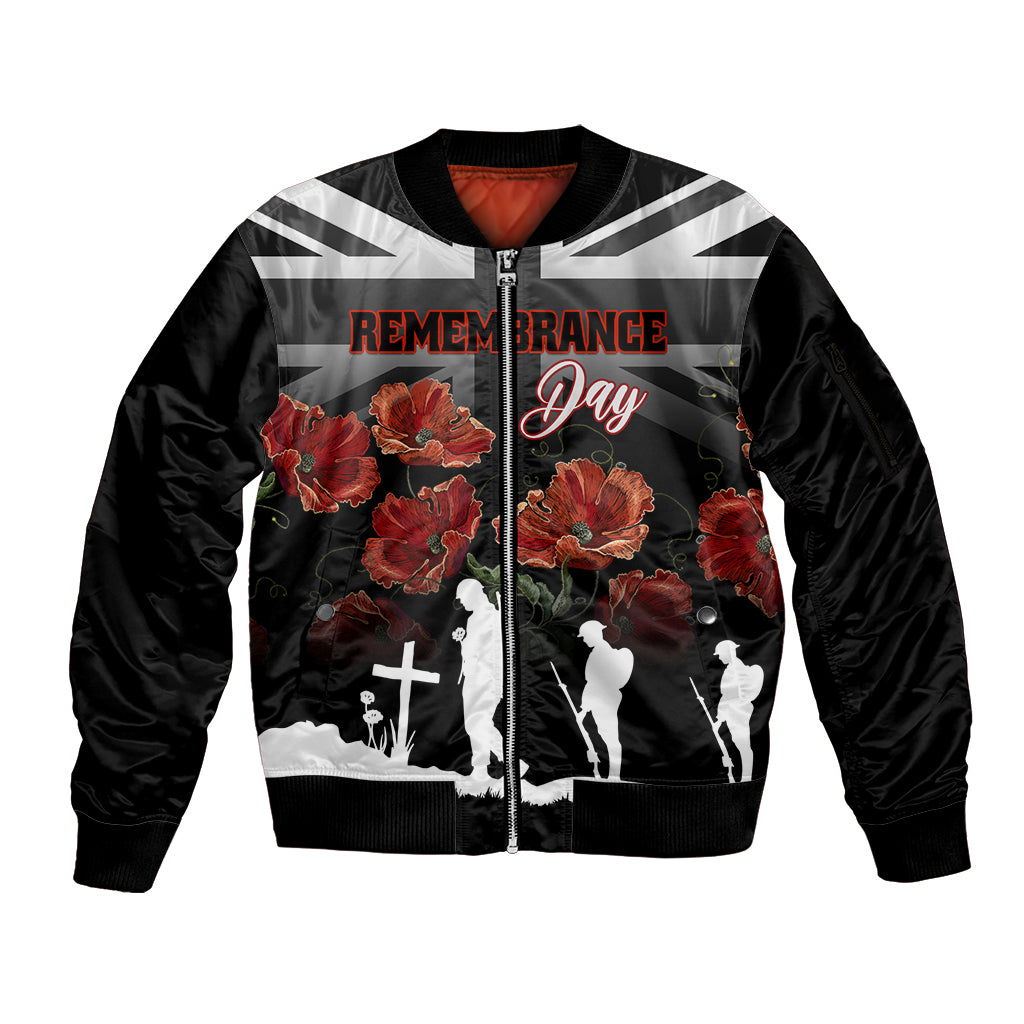Remembrance Day Sleeve Zip Bomber Jacket Lest We Forget Poppy Flower - Wonder Print Shop