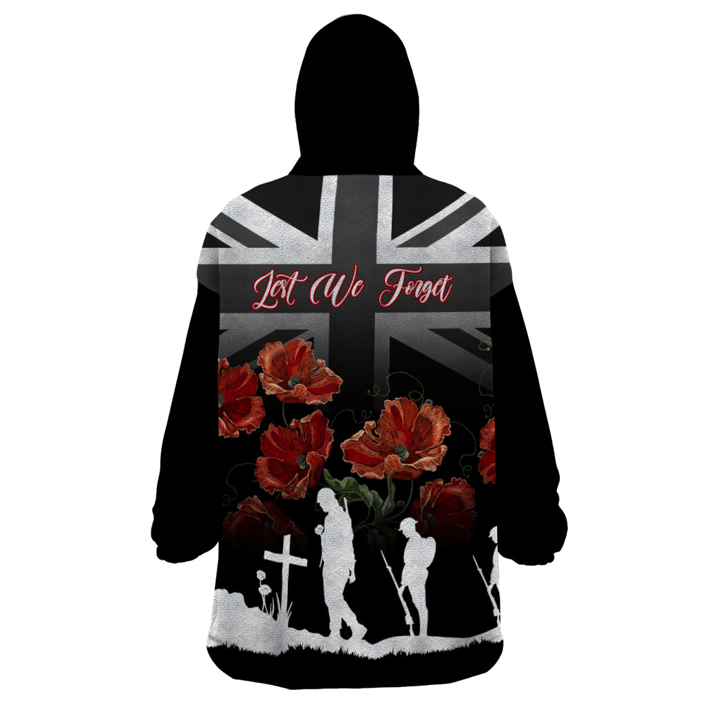 Remembrance Day Wearable Blanket Hoodie Lest We Forget Poppy Flower - Wonder Print Shop