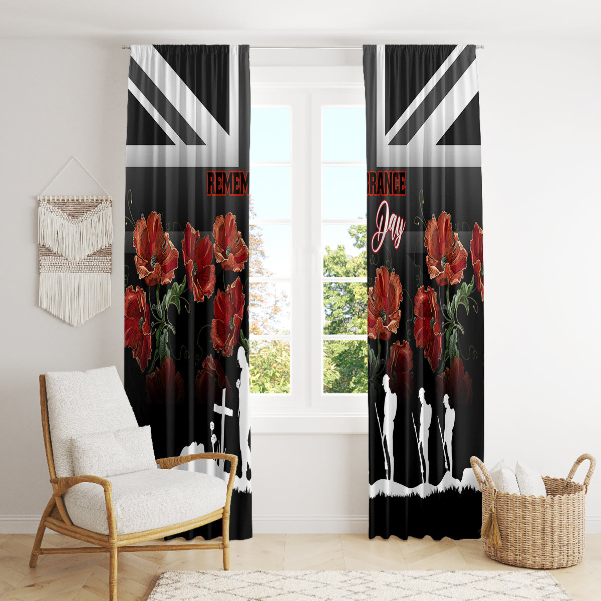 Remembrance Day Window Curtain Lest We Forget Poppy Flower - Wonder Print Shop