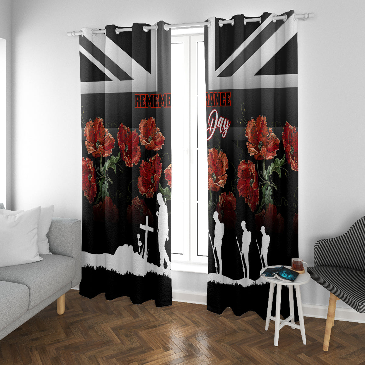 Remembrance Day Window Curtain Lest We Forget Poppy Flower - Wonder Print Shop
