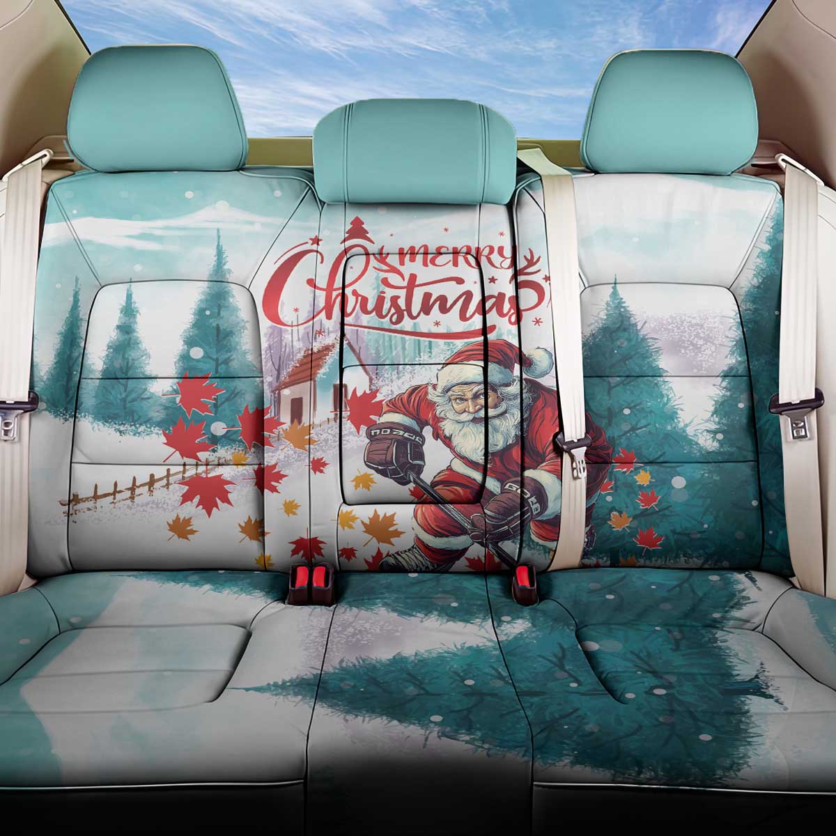 Canada Santa Playing Hockey Back Car Seat Cover - Wonder Print Shop