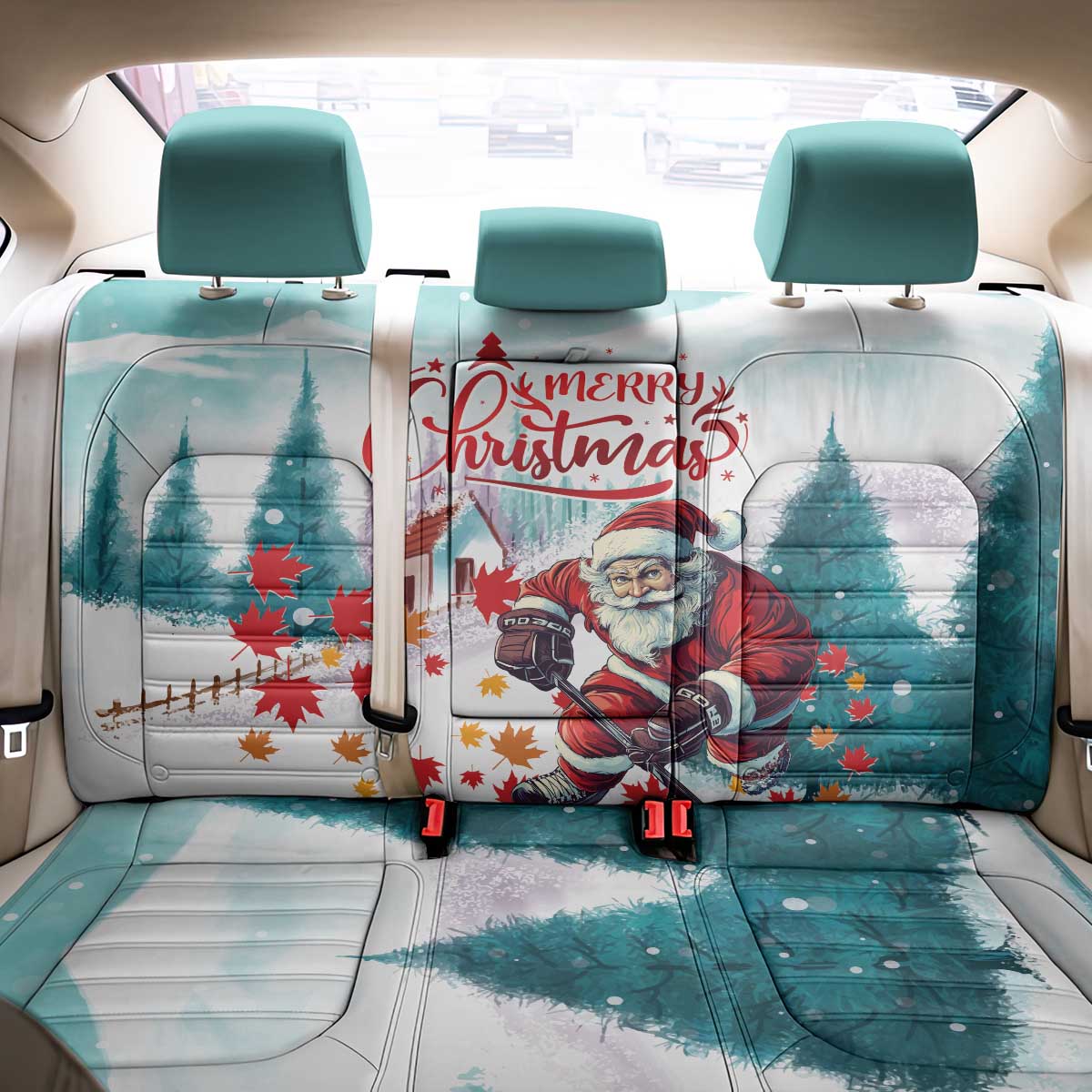 Canada Santa Playing Hockey Back Car Seat Cover - Wonder Print Shop