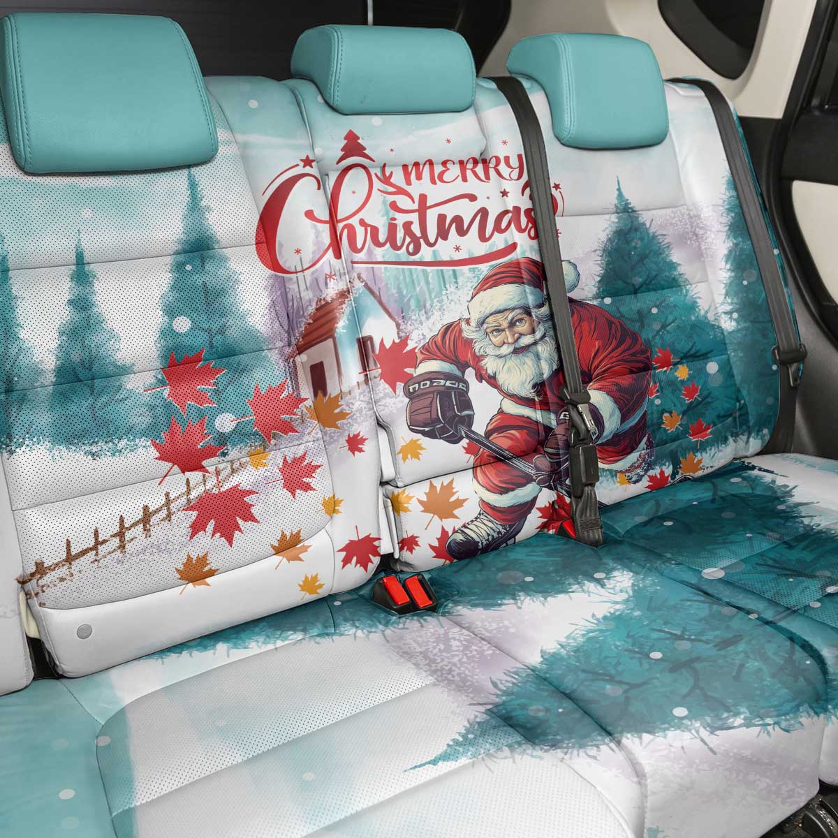 Canada Santa Playing Hockey Back Car Seat Cover - Wonder Print Shop