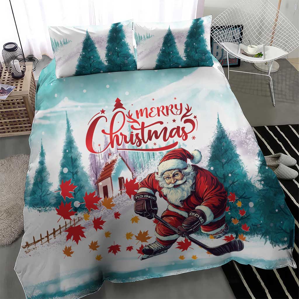 Canada Santa Playing Hockey Bedding Set - Wonder Print Shop