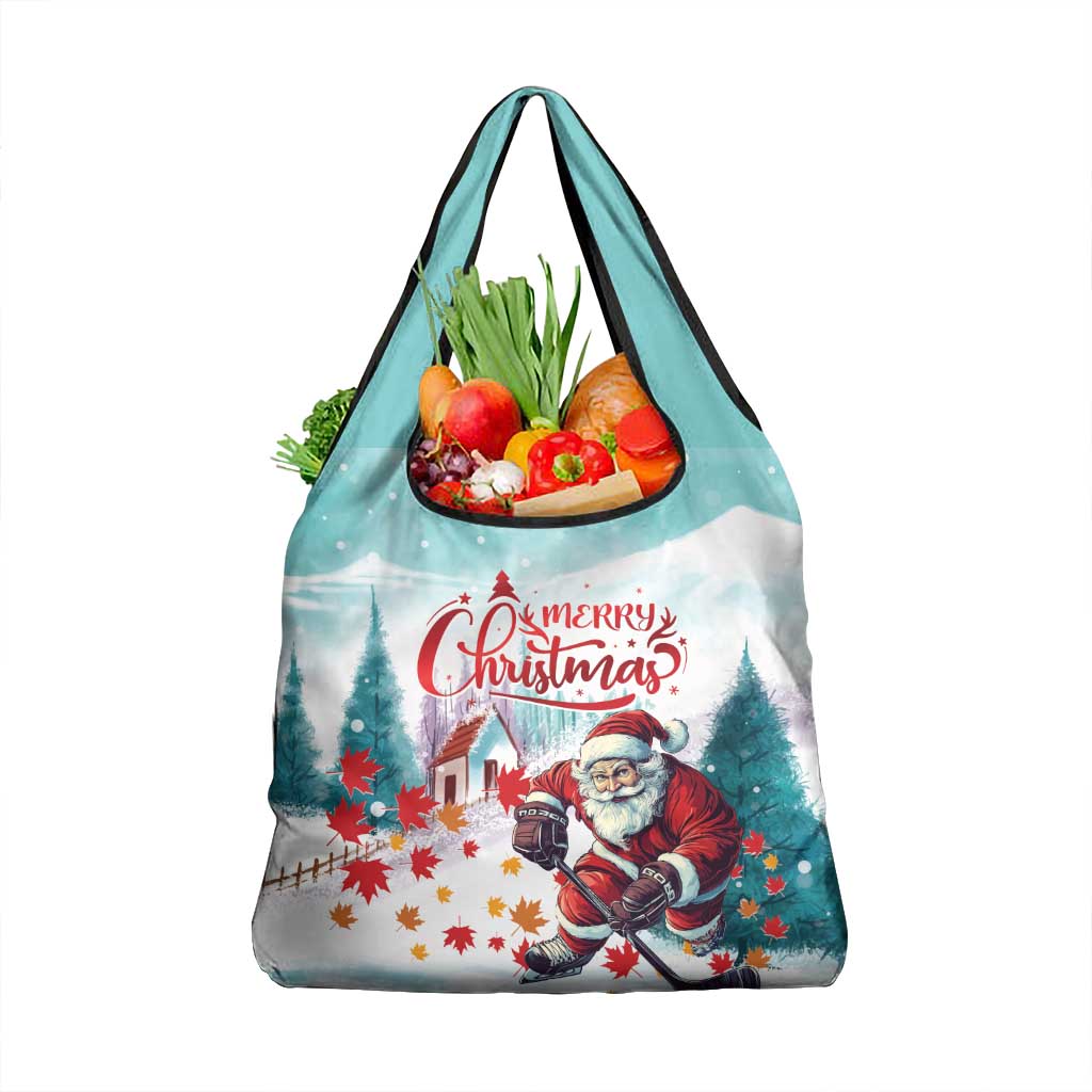 Canada Santa Playing Hockey Grocery Bag
