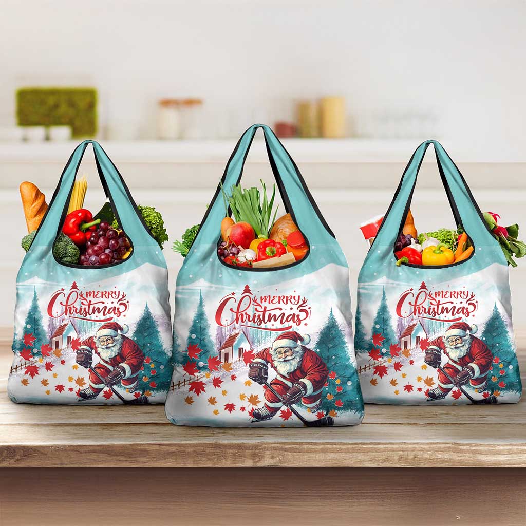 Canada Santa Playing Hockey Grocery Bag