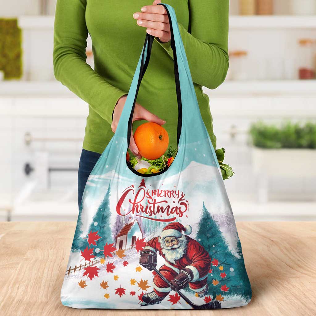 Canada Santa Playing Hockey Grocery Bag